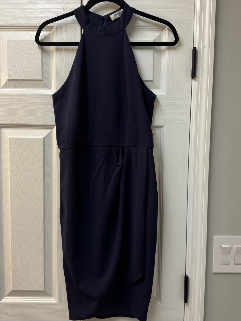 High neck navy dress